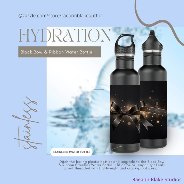 Bouteille D'eau Black Bow & Ribbon Stainless Water Bottle (Créateur téléchargé)