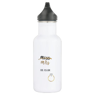 Bouteille D'eau Black & Faux Gold Foil Miss Mme Date Water Bottle