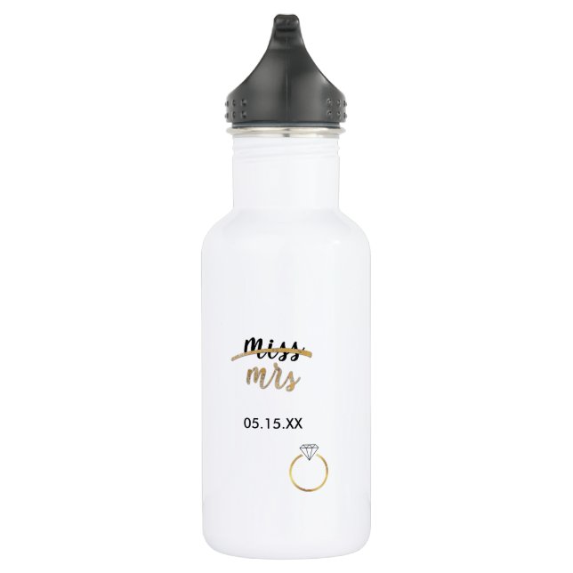 Bouteille D'eau Black & Faux Gold Foil Miss Mme Date Water Bottle (Droite)