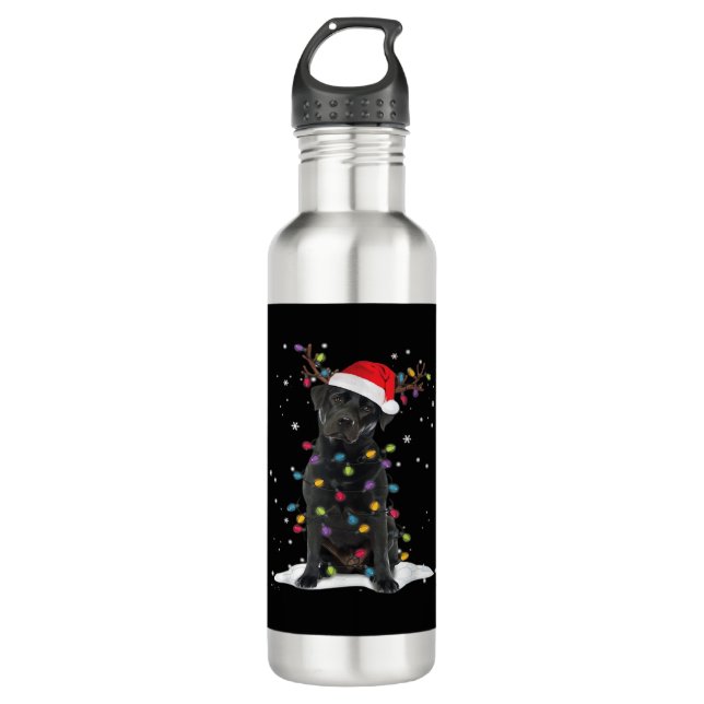Bouteille D'eau Black Labrador Xmas Dog Christmas Tree Light Class (Devant)