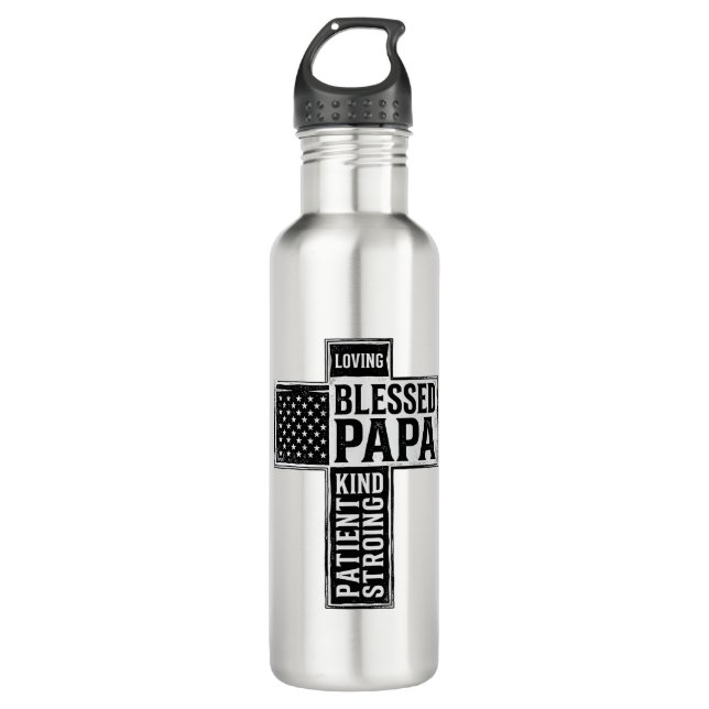 Bouteille D'eau Blessed Papa Cross Christian Vintage Typography De (Devant)