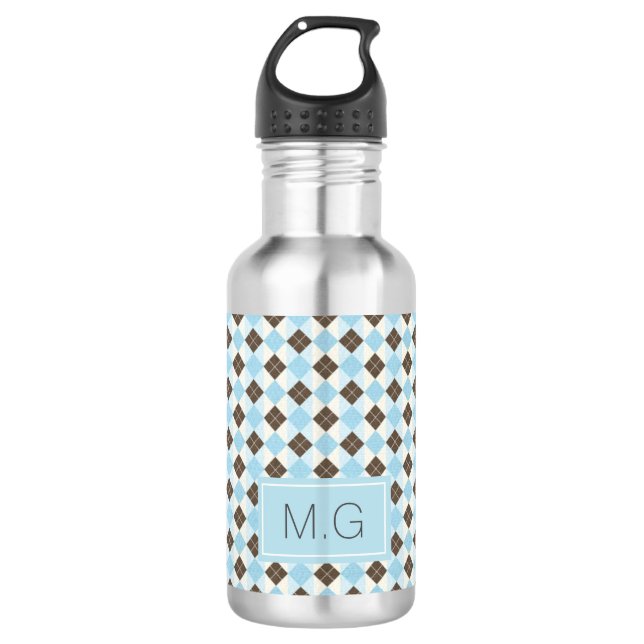 Bouteille D'eau Bleu élégant et Brown Jacquard personnalisé Motif (Devant)