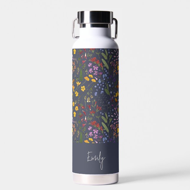 Bouteille D'eau Bleu jaune floral mignon personnalisé élégant fil (Avant)