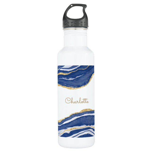 Bouteille D'eau Bleu Marbre Agate Parties scintillant or Personnal (Devant)