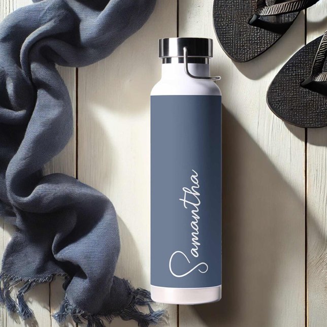 Bouteille D'eau Bleu marine et blanc personnalisé (Yoga water bottles personalized navy blue Do Tell A Belle)