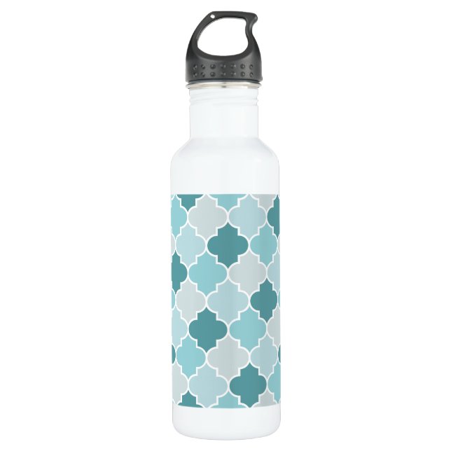 Bouteille D'eau Bleu Marocain Trellis, Lattes, Quatrefoil (Devant)