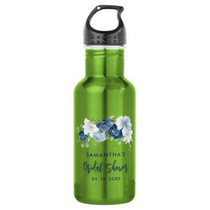 Bouteille D'eau Bleu Poussiéreux Floral Mariage Personnalisé
