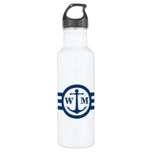 Bouteille d'eau bleue de monogramme d'Ancre