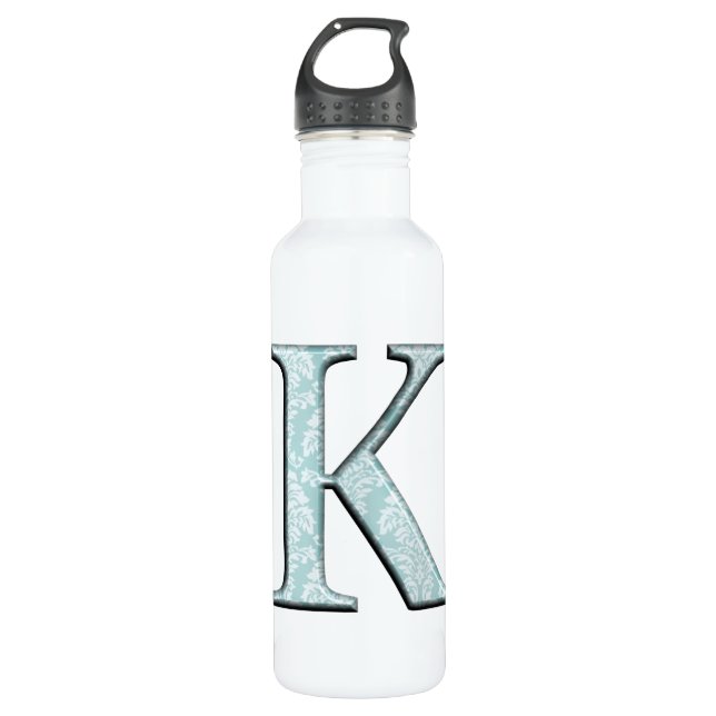 Bouteille D'eau Blue Floral Print K monogramme initiales Water Bot (Devant)