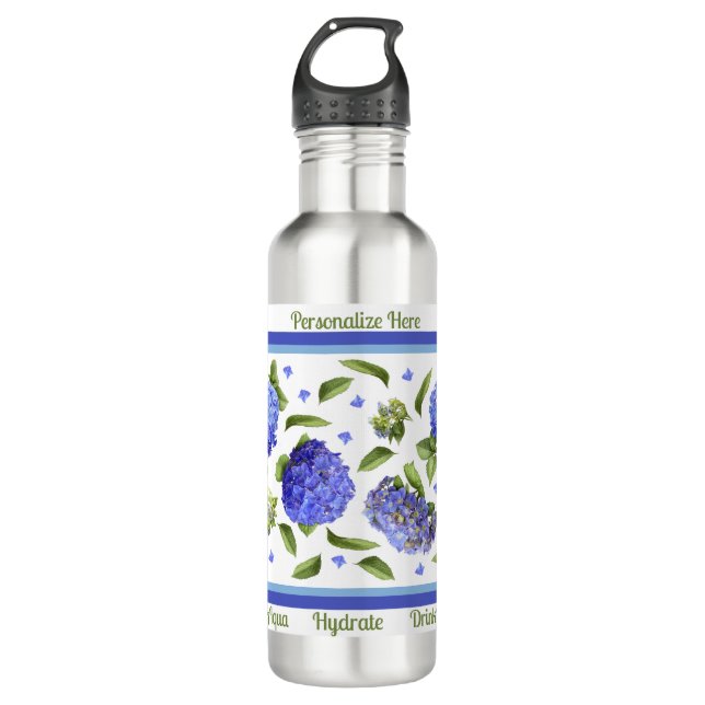 Bouteille D'eau Blue Hydrangea Fleurs Art Personnalisé (Devant)