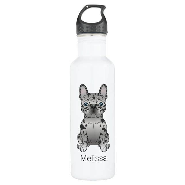 Bouteille D'eau Blue Merle French Bulldog Frenchie Cute Dog & Name (Devant)