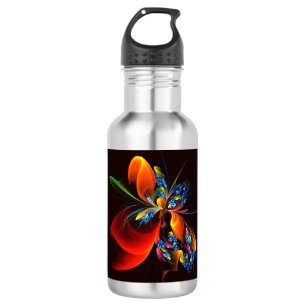 Bouteille D'eau Blue Orange Floral Moderne Art Abstrait Motif #03