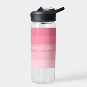 Bouteille D'eau Blush Pink Mod Retro Stried Motif Nom personnalisé