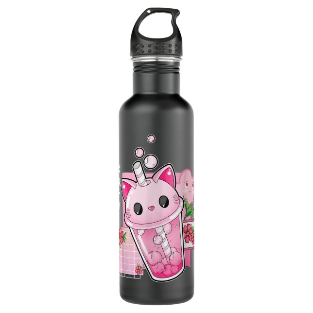 Bouteille D'eau Boba Thé Chat Bubble Thé Kawaii Anime Japonaise Fi (Devant)