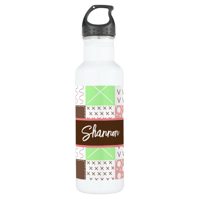 Bouteille D'eau Boho Brown, Bourgogne, vert et mauve Whimsical (Devant)