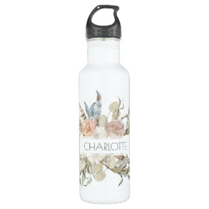 Bouteille D'eau Boho Chic Floral Aquarelle Nom personnalisé