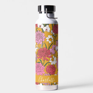 Bouteille D'eau Boho Floral Garden Jaune Nom personnalisé
