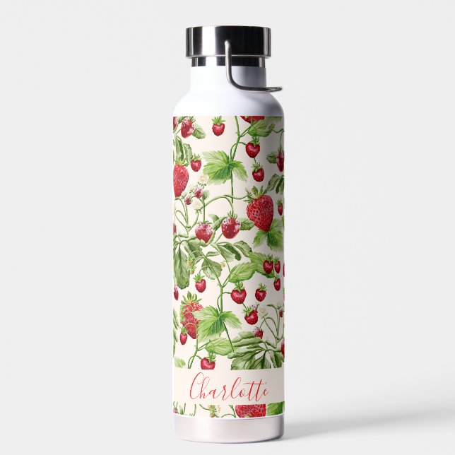 Bouteille D'eau Boho Fraise Fleurs Personnalisé Nom (Gauche)