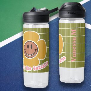 Bouteille D'eau Boho Smiley Good Vibes Olive Rose Nom personnalisé