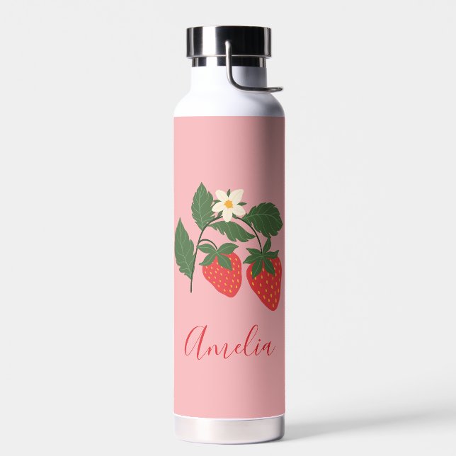 Bouteille D'eau Boho Strawberry Fruit Pink Personalized Name (Gauche)
