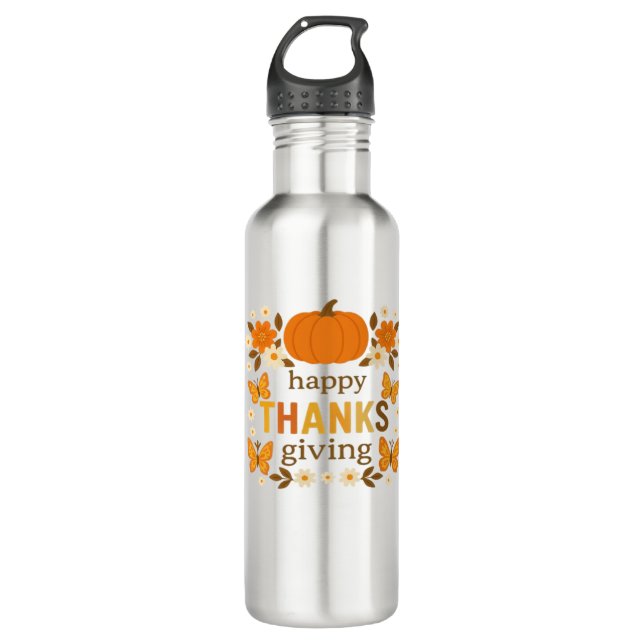 Bouteille D'eau Bon thanksgiving Floral Citrouille classique T-shi (Devant)