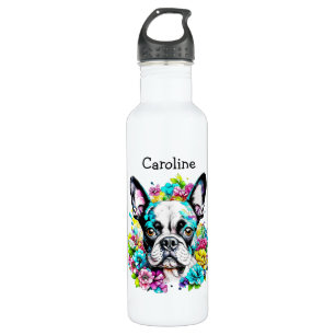 Bouteille D'eau Boston Terrier entouré de fleurs Personnalisé