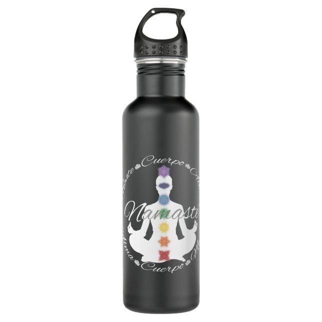 Bouteille D'eau Botella De Agua Yoga Loto Chakras Namaste Blanco (Devant)