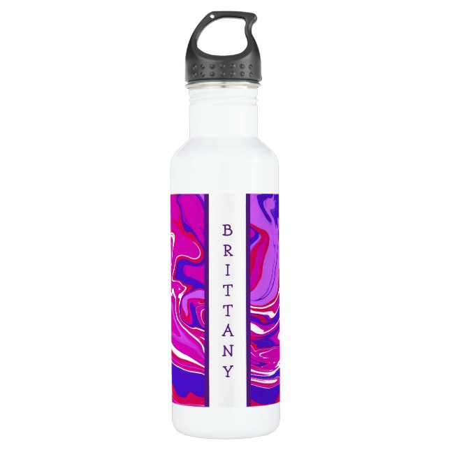 Bouteille D'eau Boucles de marbre rose et violet personnalisées (Devant)