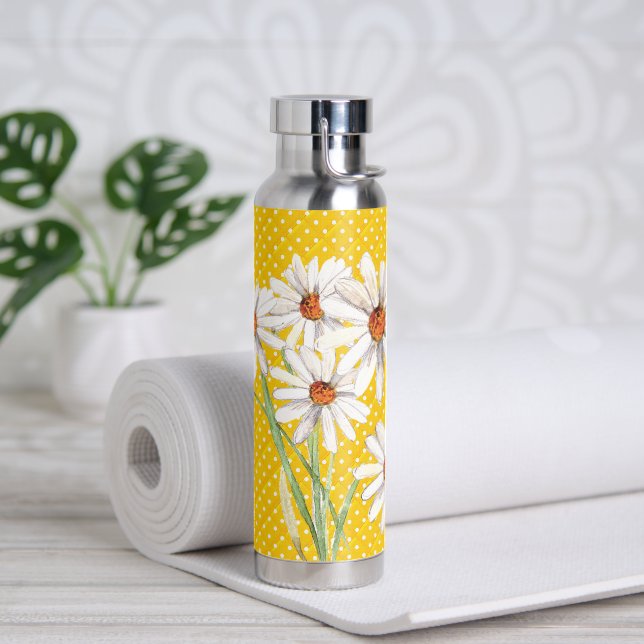 Bouteille D'eau Bouquet Aquarelle Daisy Sur Les Pois Caillés (Yoga)