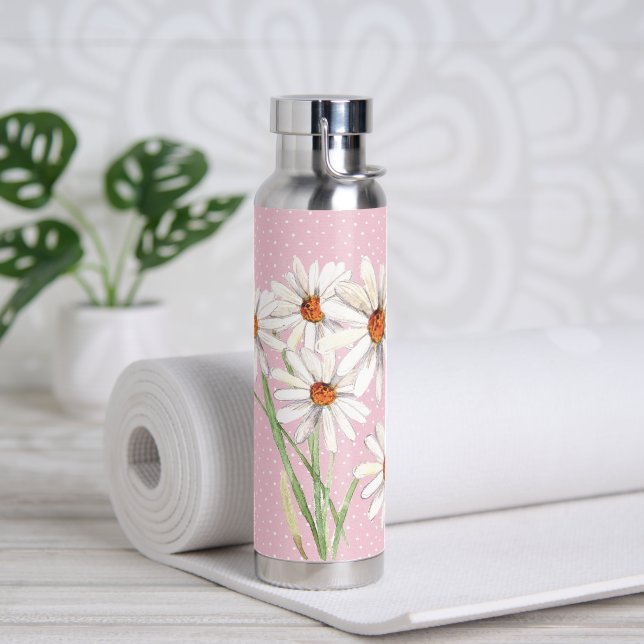 Bouteille D'eau Bouquet de marguerite aquarelle à points (Yoga)
