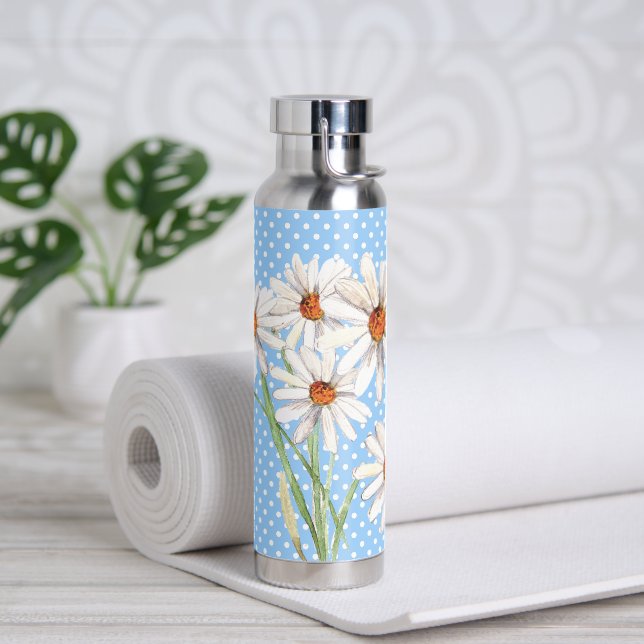 Bouteille D'eau Bouquet de marguerite aquarelle à points (Yoga)