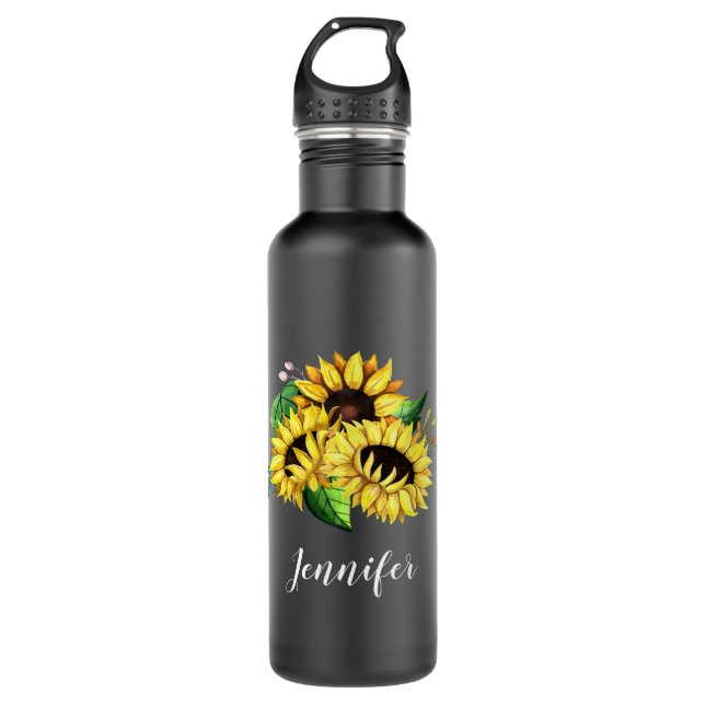 Bouteille D'eau Bouquet de tournesol jaune en aquarelle (Devant)
