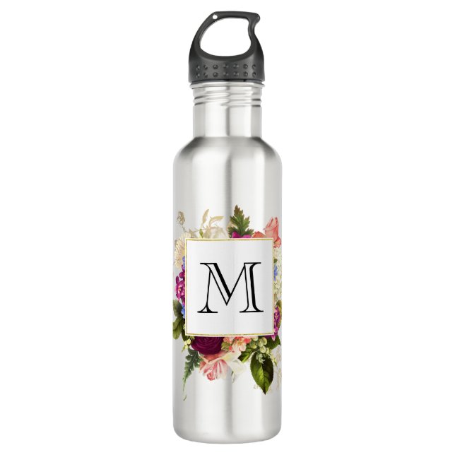 Bouteille D'eau Bouquet floral rose et blanc moderne (Devant)