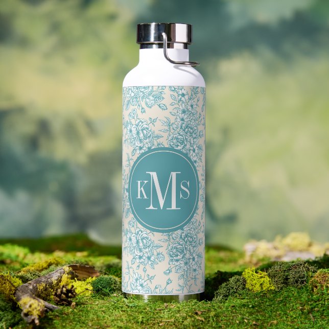Bouteille D'eau Bouquet Rose bleu Jardin Motif Floral (Café)