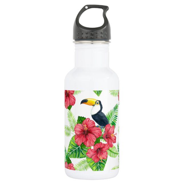 Bouteille D'eau Bouquet Toucan et tropical (Devant)