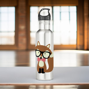 Bouteille D'eau Bow Cravate et lunettes Hipster Renard Brown