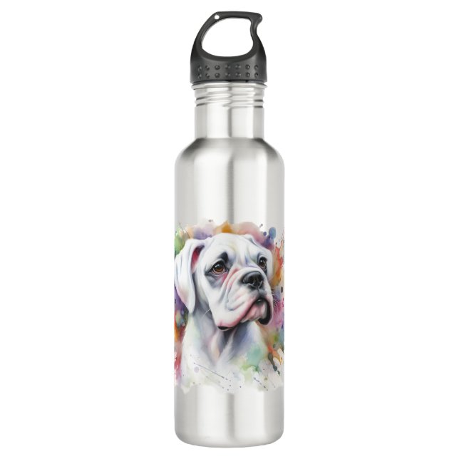 Bouteille D'eau 🐾 Boxer Chien Joy 🐾 Boxer Whimsical Spattered À  (Devant)