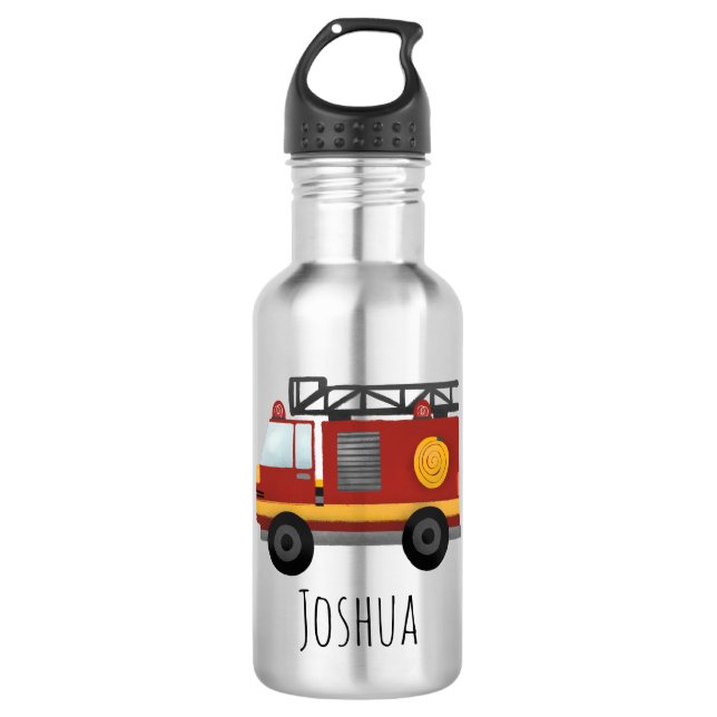 Bouteille D'eau Boys Cute Fire Engine Camion et nom (Devant)