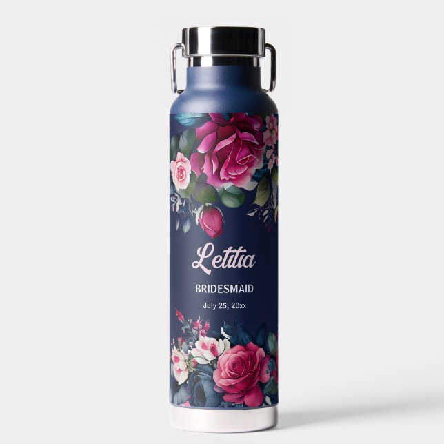 Bouteille D'eau Bridesmaid cadeaux personnalisés nom marine bleu r (Avant)