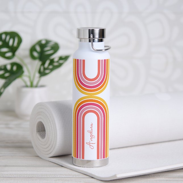 Bouteille D'eau Bright Girl Rainbow Stripes Motif avec nom (Yoga)
