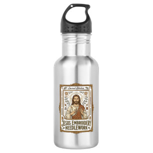 Bouteille D'eau Broderie Jésus Travail à l'aiguille Jésus Broderie
