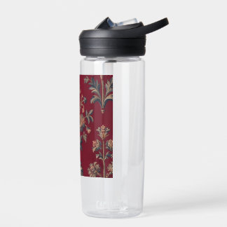 Bouteille D'eau broderie medievale fleurie en rouge bordeaux