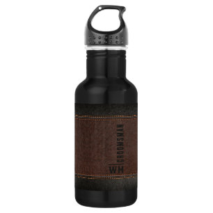Bouteille D'eau Brown Faux en cuir Monogramme Groomsman Cadeau