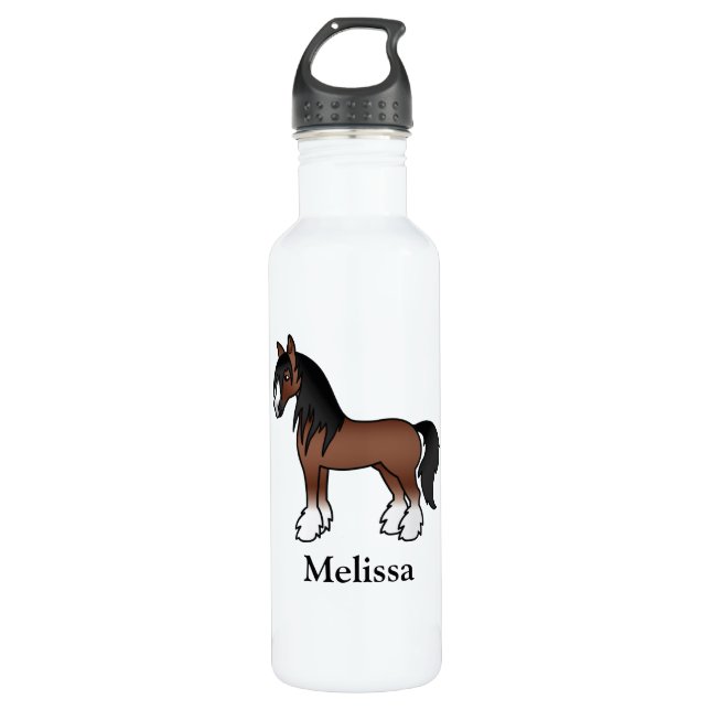 Bouteille D'eau Brown Gypsy Vanner Clydesdale Shire Horse & Nom (Devant)