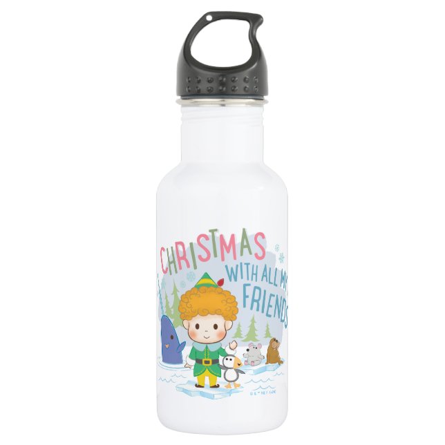 Bouteille D'eau Buddy l'Elfe Noël avec tous mes amis (Devant)
