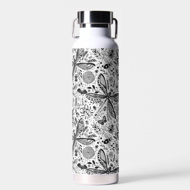 Bouteille D'eau Bugs de Doodle sur bleu foncé (Avant)