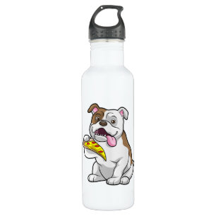 Bouteille D'eau Bulldog avec morceau de pizza