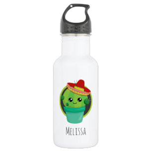 Bouteille D'eau Cactus ronds mignons dans un Sombrero rouge
