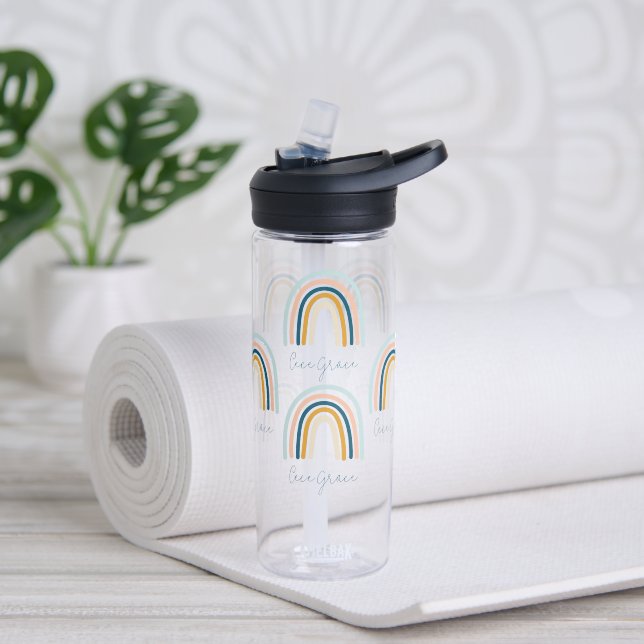 Bouteille d'eau cadeau bleu moderne élégant arc-en (Yoga)