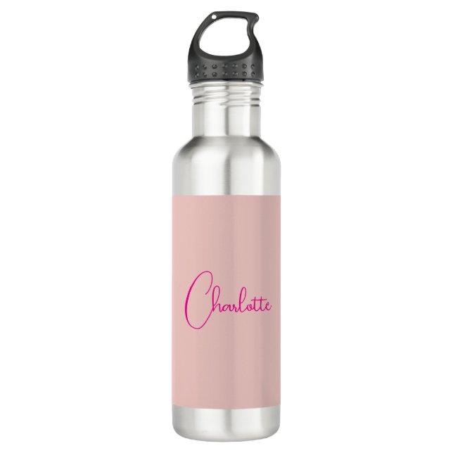 Bouteille D'eau Calligraphie Élégant Rose Or Plaine Nom simple (Devant)